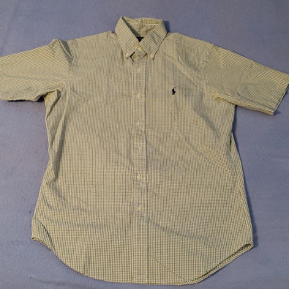 Ralph Lauren Men's White And Green Plaid Button Down Shirt